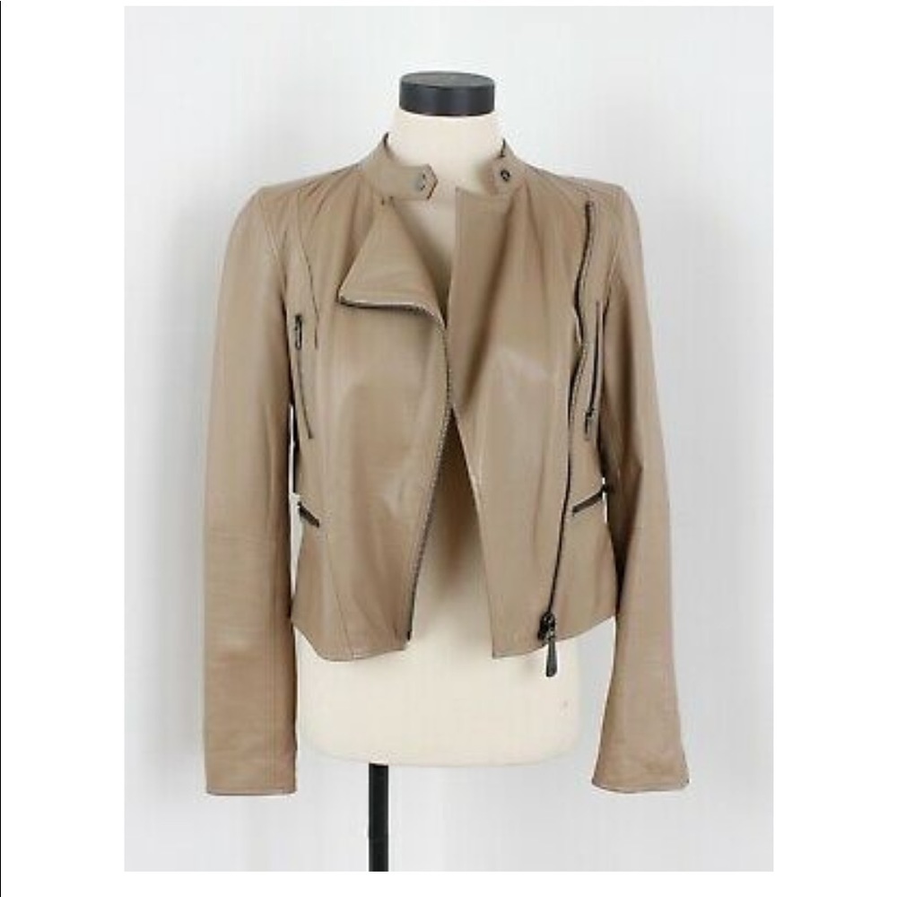 Monika Chiang | Women's Racer Leather Jacket | Beige | Small
